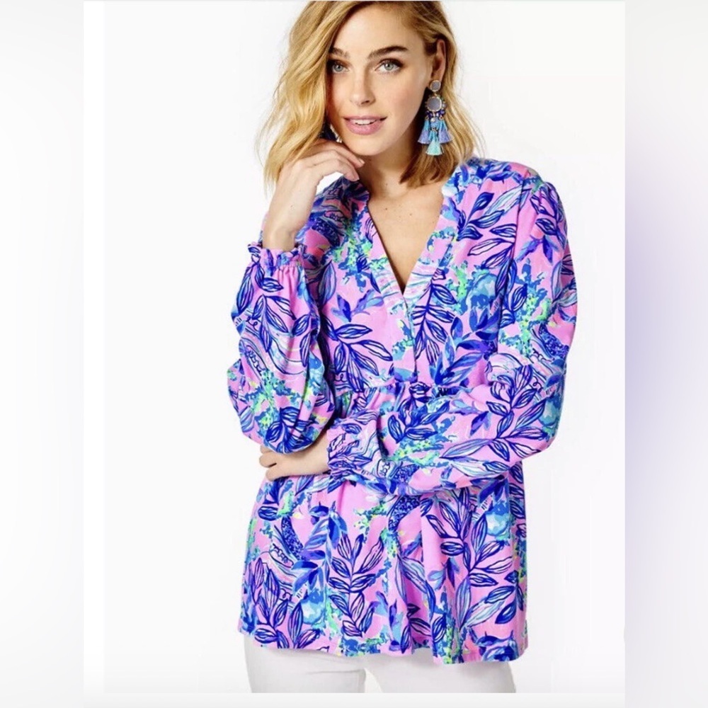 Lilly Pulitzer Winona Knit Tunic Long Sleeve top size Large